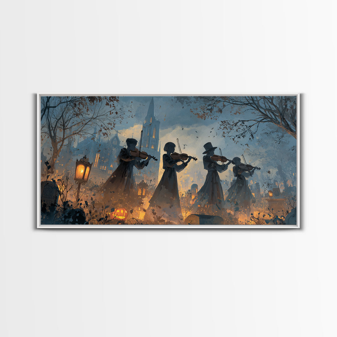 The Ghostly Violin Procession - Procession Scene, Occult Wall Decor, Wide Panoramic Art, Canvas Print, Halloween Home Decor, Gothic Wall Art