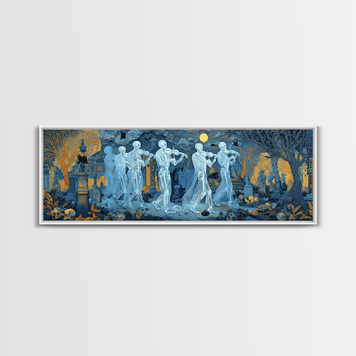 The Ghostly Violin Procession - Surreal Celestial Vision, Spooky Wall Decor, Extra Wide Wall Art, Framed Canvas Print, Halloween Home Decor