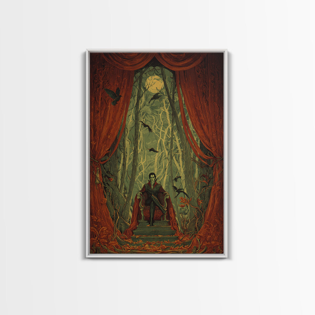 The Velvet Vampire Conservatory - Icon Portrait, Macabre Halloween Art, Vertical Wall Art, Framed Canvas Print, Halloween Home Decor