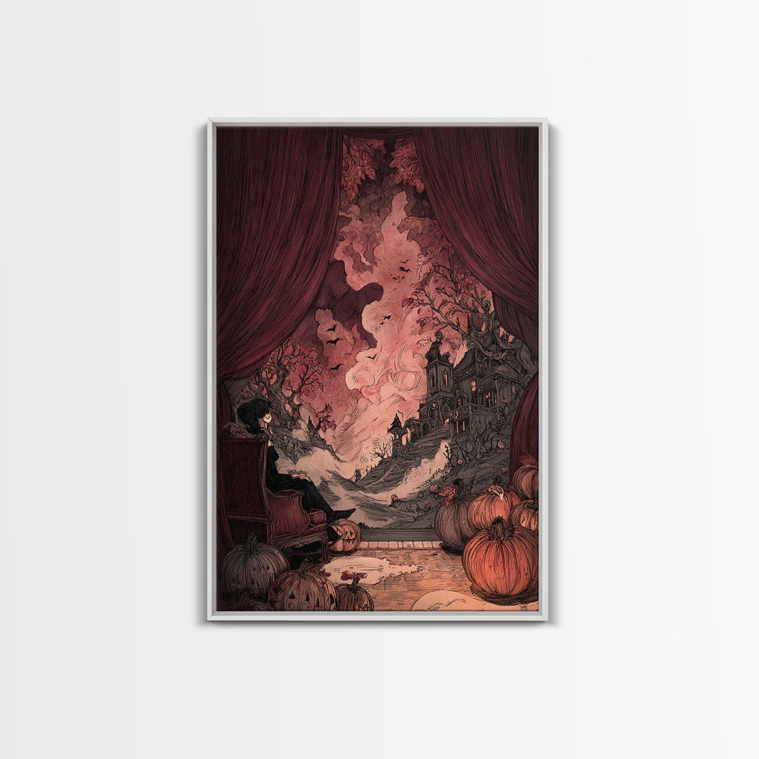 The Velvet Vampire Conservatory - Environmental Panorama, Macabre Halloween Art, Vertical Wall Art, Framed Canvas Print, Gothic Wall Art