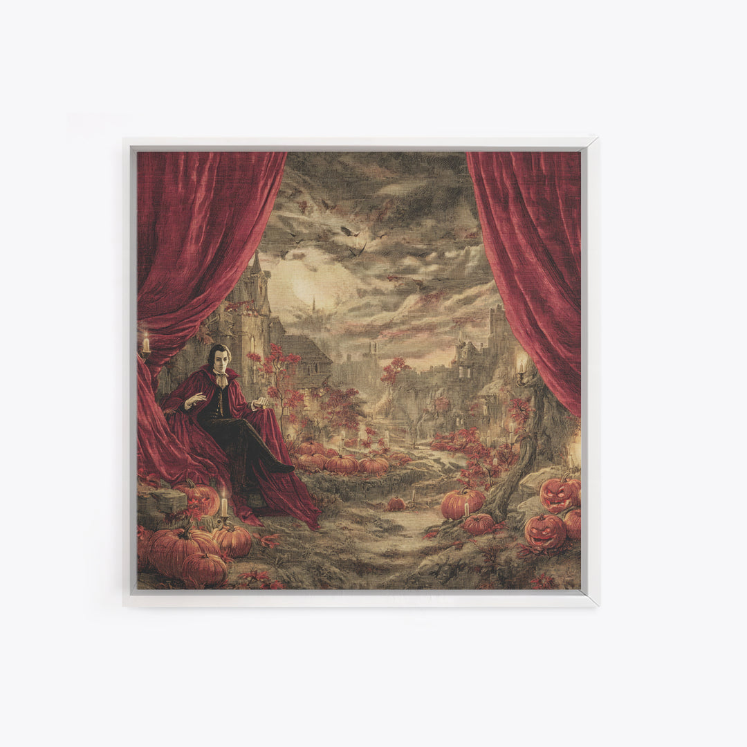 The Velvet Vampire Conservatory - Environmental Panorama, Occult Wall Decor, Square Wall Art, Canvas Print, Halloween Home Decor