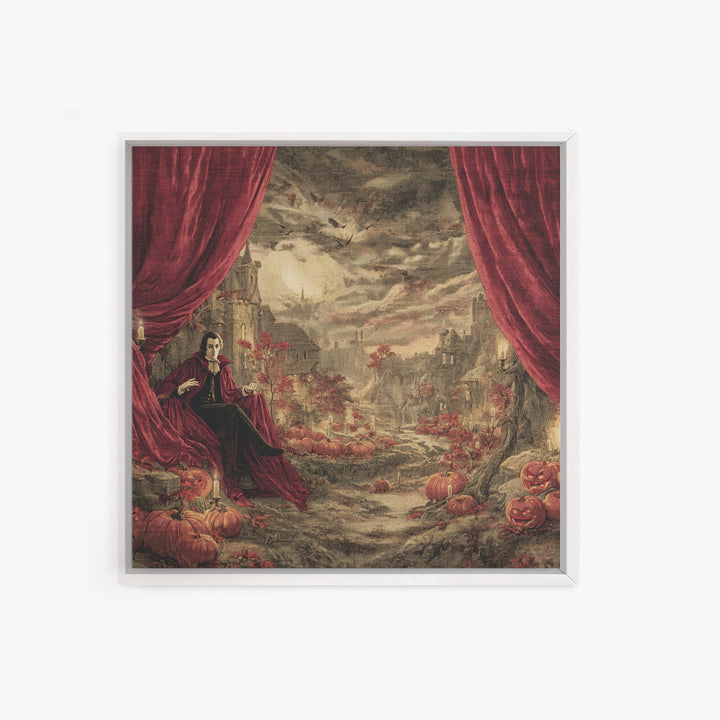 The Velvet Vampire Conservatory - Environmental Panorama, Occult Wall Decor, Square Wall Art, Canvas Print, Halloween Home Decor