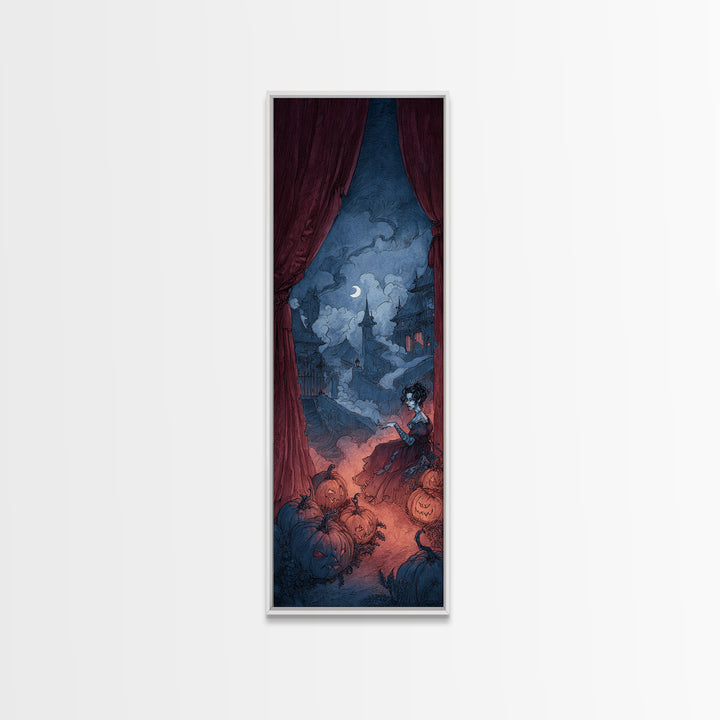 The Velvet Vampire Conservatory - Environmental Panorama, Occult Wall Decor, Tall Narrow Wall Art, Canvas Print, Halloween Home Decor