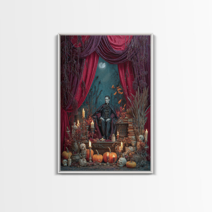 The Velvet Vampire Conservatory - Occult Still Life, Macabre Halloween Art, Vertical Wall Art, Framed Canvas Print, Halloween Home Decor