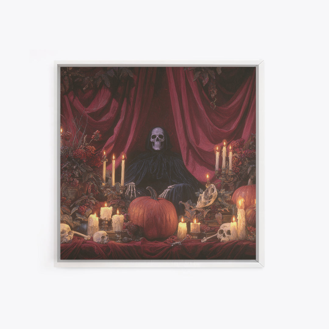 The Velvet Vampire Conservatory - Occult Still Life, Macabre Halloween Art, Square Wall Art, Framed Canvas Print, Halloween Home Decor