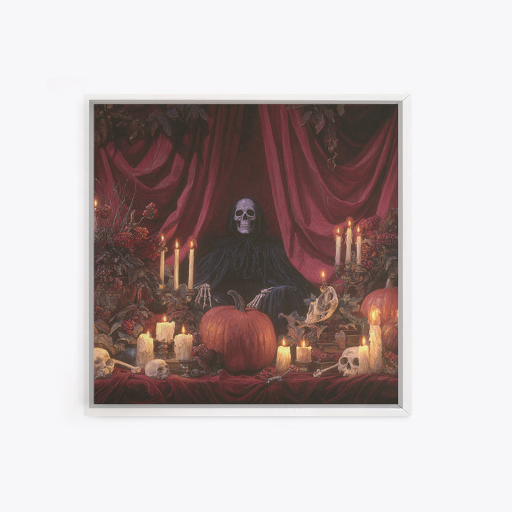 The Velvet Vampire Conservatory - Occult Still Life, Macabre Halloween Art, Square Wall Art, Framed Canvas Print, Halloween Home Decor