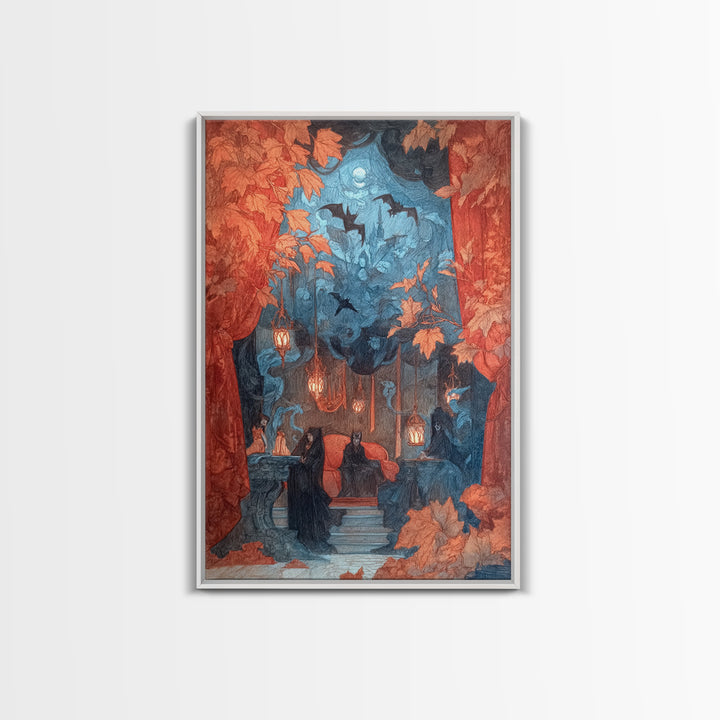 The Velvet Vampire Conservatory - Procession Scene, Occult Wall Decor, Vertical Wall Art, Canvas Print, Halloween Home Decor