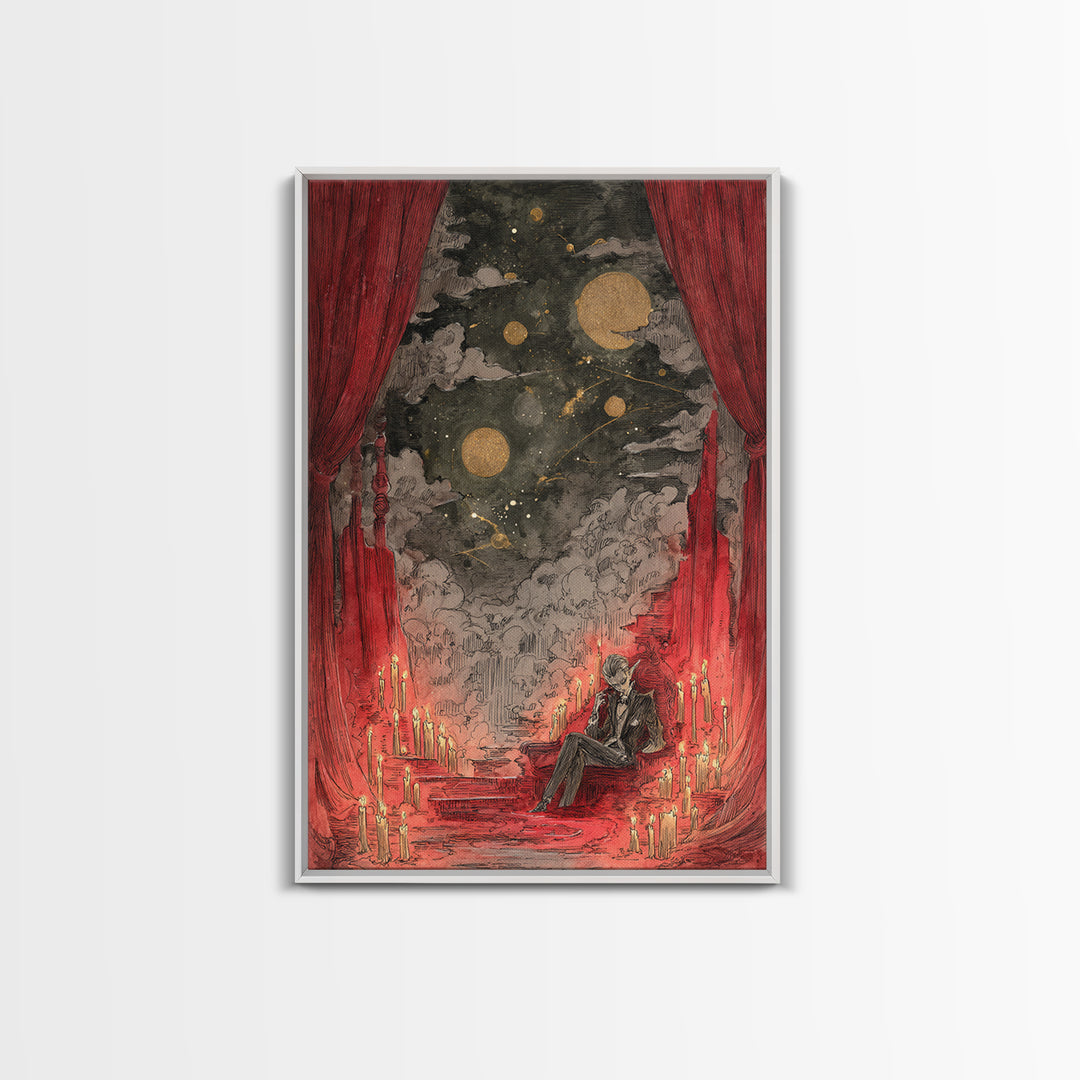 The Velvet Vampire Conservatory - Surreal Celestial Vision, Dark Fantasy Wall Art, Vertical Wall Art, Canvas Print, Halloween Home Decor