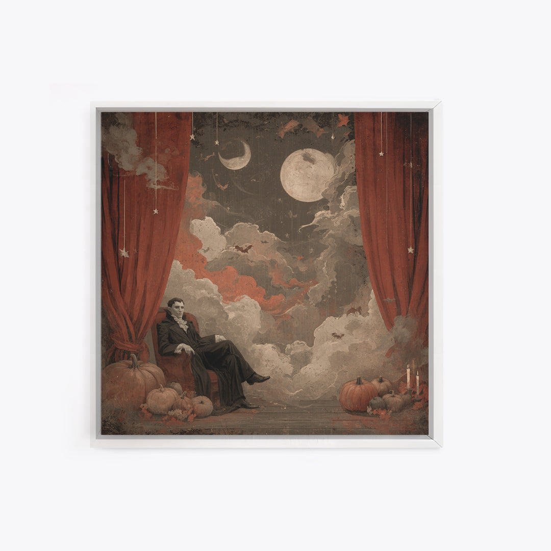 The Velvet Vampire Conservatory - Surreal Celestial Vision, Macabre Halloween Art, Square Wall Art, Framed Canvas Print, Gothic Wall Art