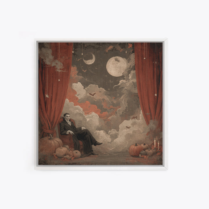 The Velvet Vampire Conservatory - Surreal Celestial Vision, Macabre Halloween Art, Square Wall Art, Framed Canvas Print, Gothic Wall Art