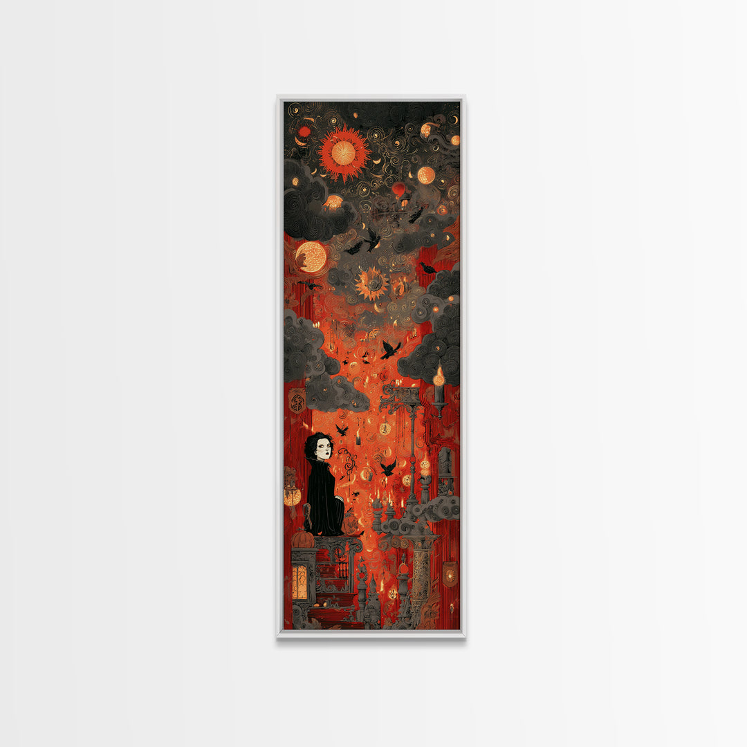 The Velvet Vampire Conservatory - Surreal Celestial Vision, Spooky Wall Decor, Tall Narrow Wall Art, Framed Canvas Print, Gothic Wall Art