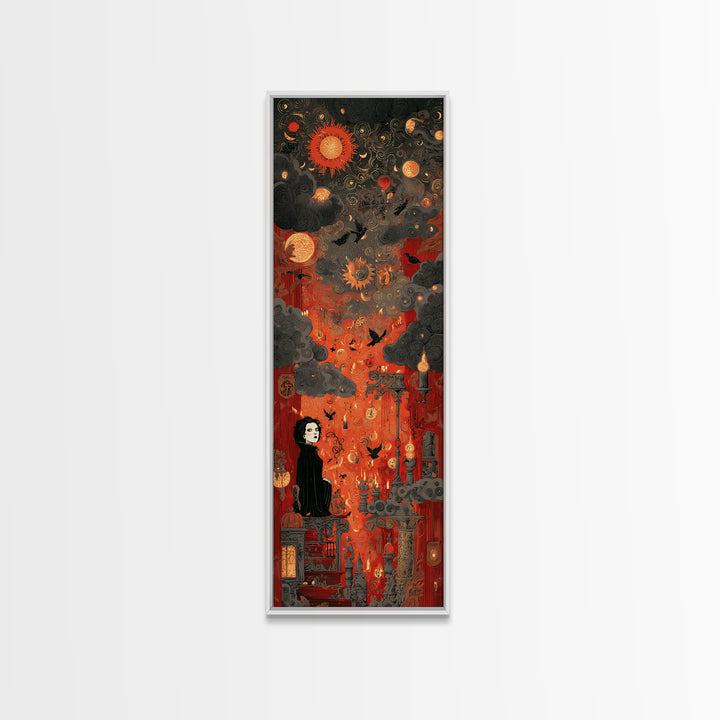 The Velvet Vampire Conservatory - Surreal Celestial Vision, Spooky Wall Decor, Tall Narrow Wall Art, Framed Canvas Print, Gothic Wall Art