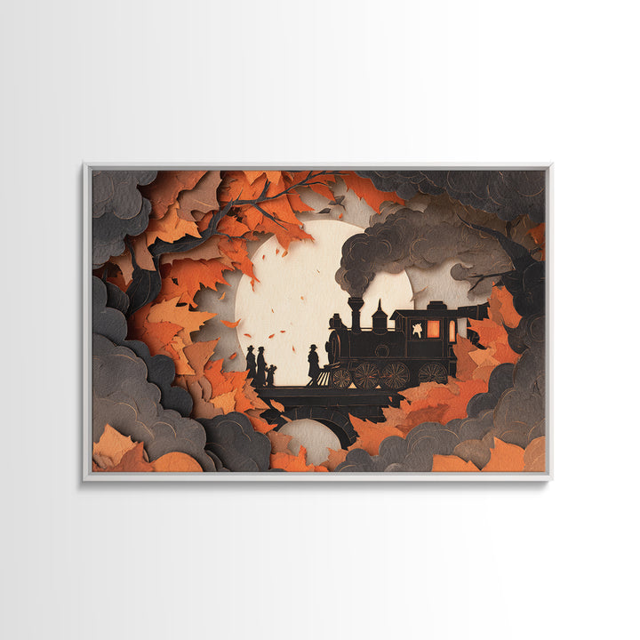 The Phantom Train Of October - Icon Portrait, Halloween Wall Art, Landscape Wall Art, Framed Canvas Print, Halloween Home Decor