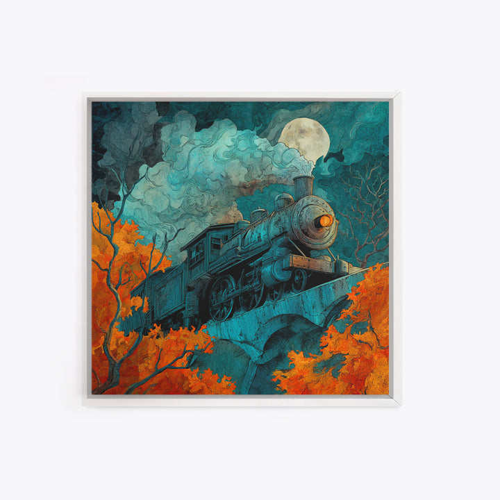 The Phantom Train Of October - Icon Portrait, Gothic Home Decor, Square Wall Art, Canvas Print, Halloween Home Decor, Gothic Wall Art