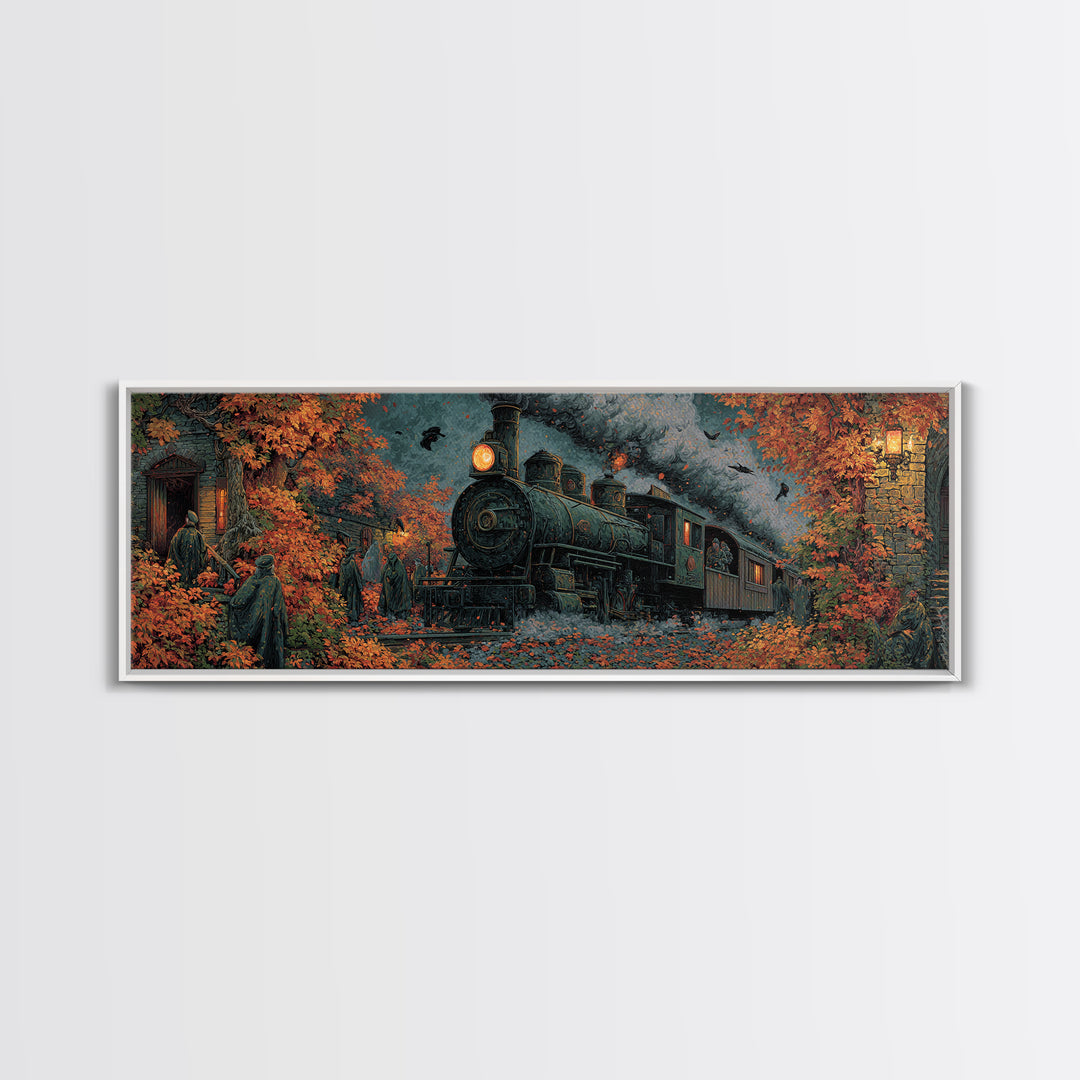 The Phantom Train Of October - Procession Scene, Spooky Wall Decor, Extra Wide Wall Art, Framed Canvas Print, Halloween Home Decor