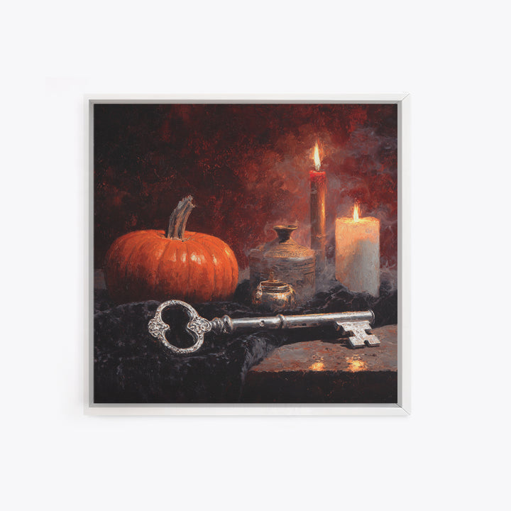 The Bone Key Still Life - Icon Portrait, Halloween Wall Art, Square Wall Art, Framed Canvas Print, Halloween Home Decor, Gothic Wall Art