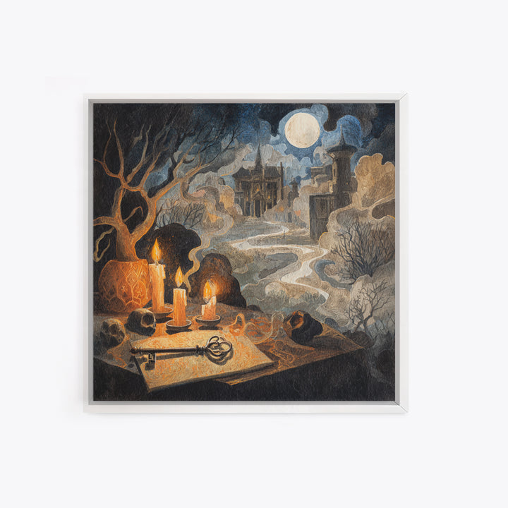 The Bone Key Still Life - Environmental Panorama, Gothic Home Decor, Square Wall Art, Canvas Print, Halloween Home Decor, Gothic Wall Art