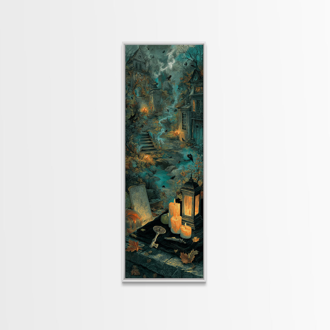 The Bone Key Still Life - Environmental Panorama, Spooky Wall Decor, Tall Narrow Wall Art, Framed Canvas Print, Halloween Home Decor