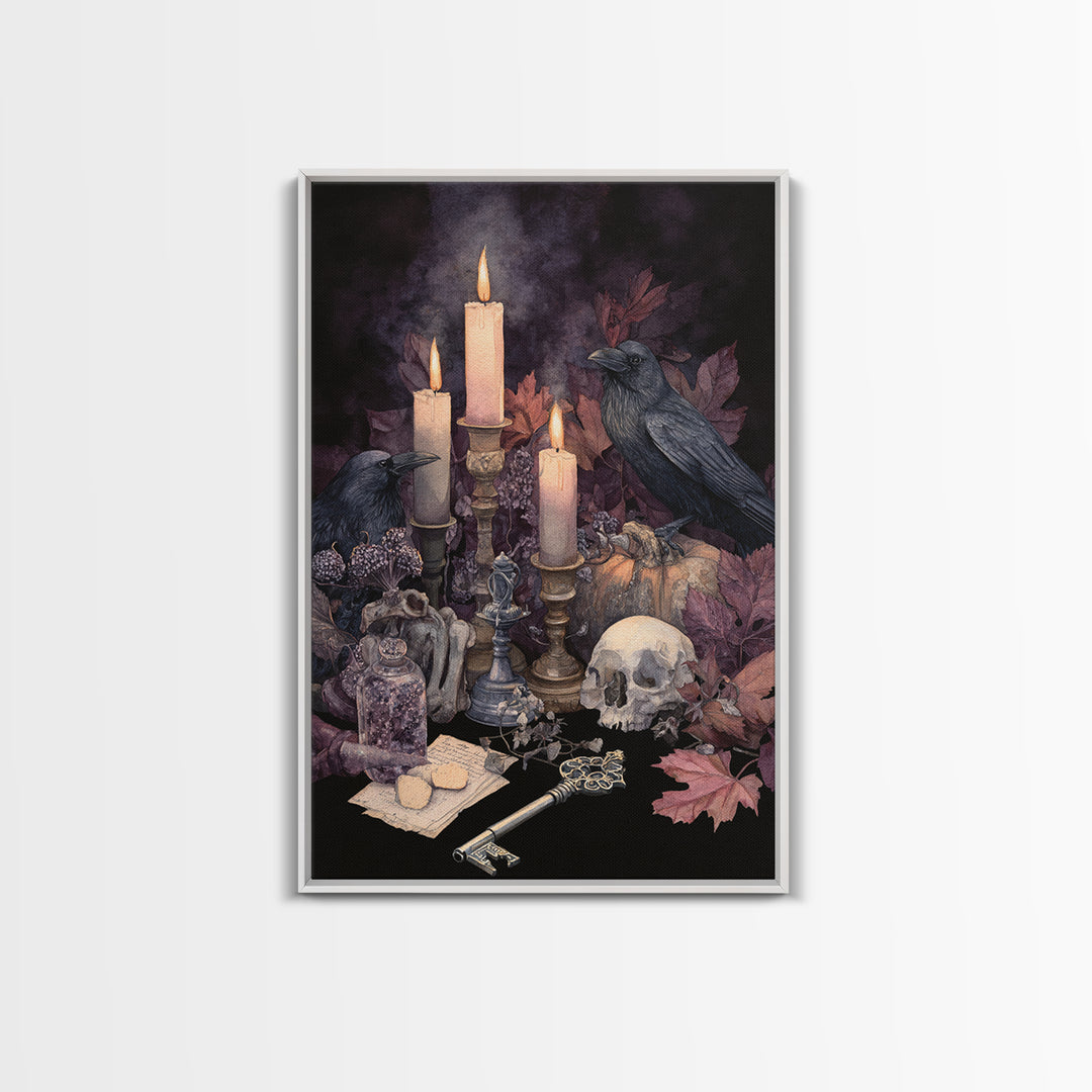 The Bone Key Still Life - Occult Still Life, Spooky Wall Decor, Vertical Wall Art, Framed Canvas Print, Halloween Home Decor