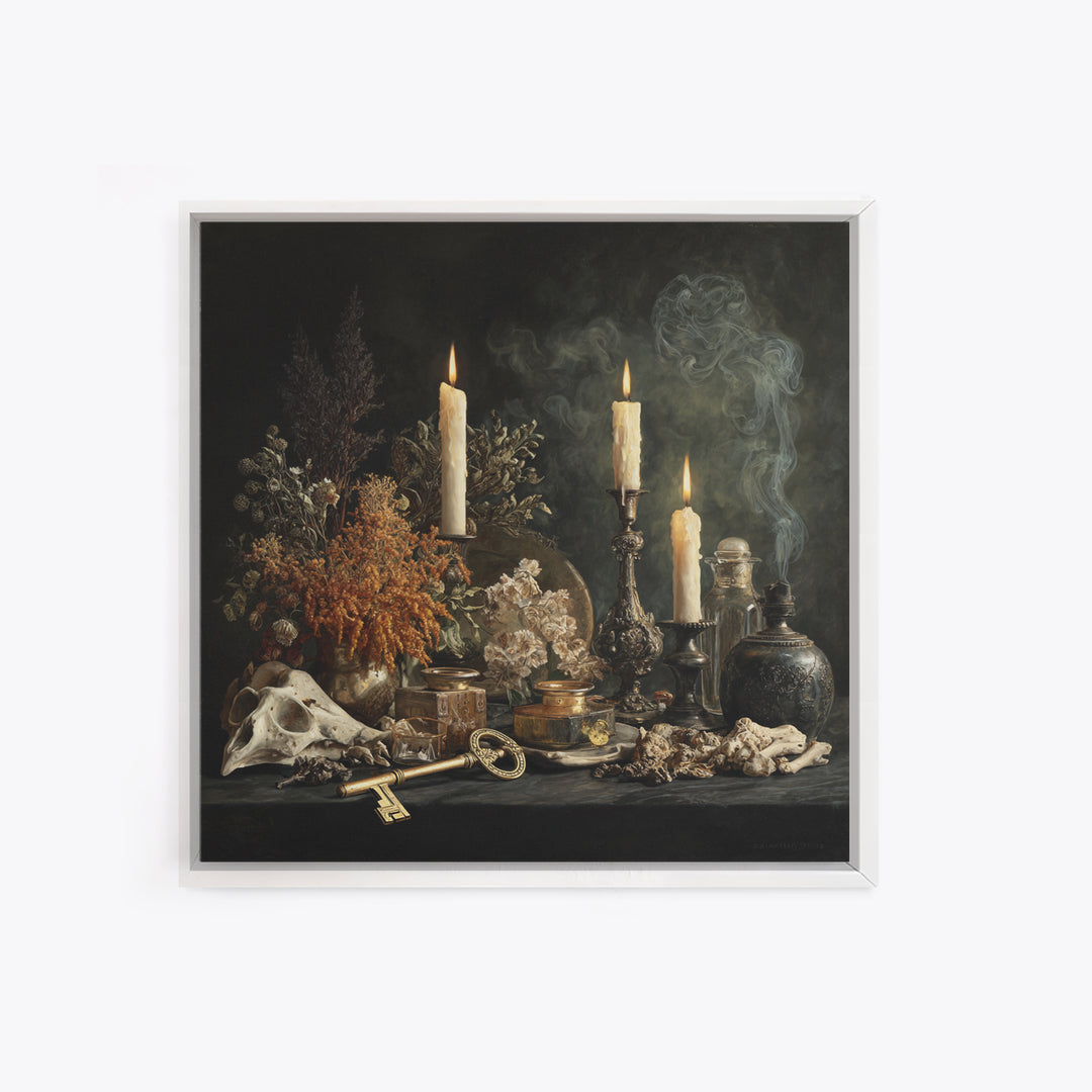 The Bone Key Still Life - Occult Still Life, Gothic Home Decor, Square Wall Art, Canvas Print, Halloween Home Decor, Gothic Wall Art