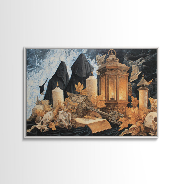 The Bone Key Still Life - Procession Scene, Spooky Wall Decor, Landscape Wall Art, Framed Canvas Print, Halloween Home Decor