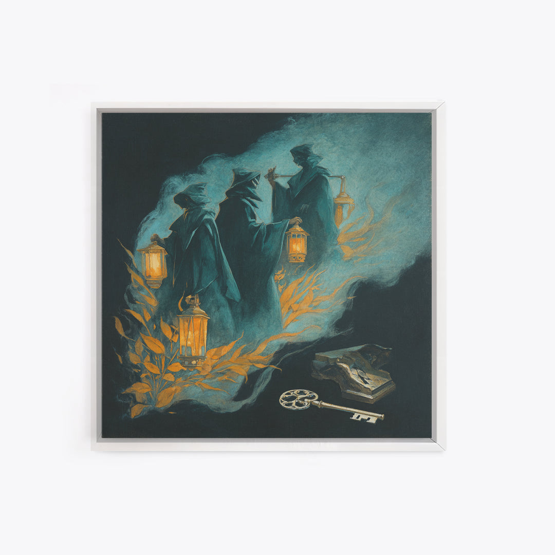 The Bone Key Still Life - Procession Scene, Halloween Wall Art, Square Wall Art, Framed Canvas Print, Halloween Home Decor, Gothic Wall Art