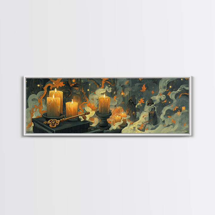 The Bone Key Still Life - Procession Scene, Spooky Wall Decor, Extra Wide Wall Art, Framed Canvas Print, Halloween Home Decor