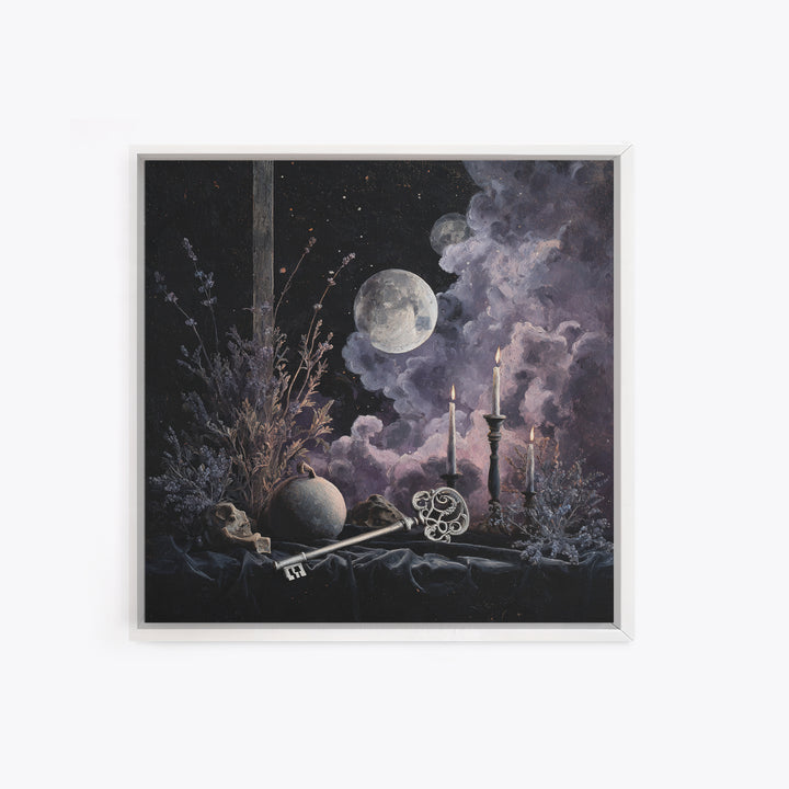 The Bone Key Still Life - Surreal Celestial Vision, Occult Wall Decor, Square Wall Art, Canvas Print, Halloween Home Decor, Gothic Wall Art