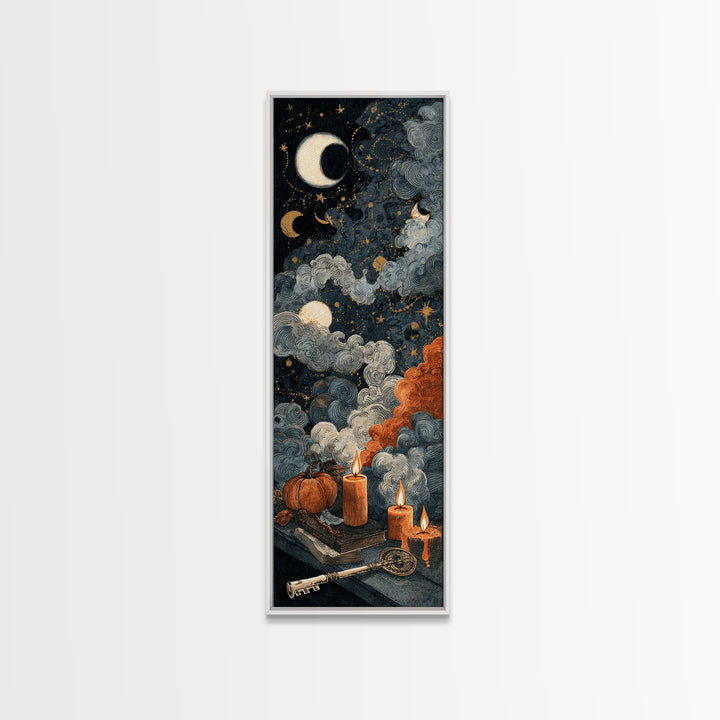 The Bone Key Still Life - Surreal Celestial Vision, Gothic Home Decor, Tall Narrow Wall Art, Canvas Print, Halloween Home Decor