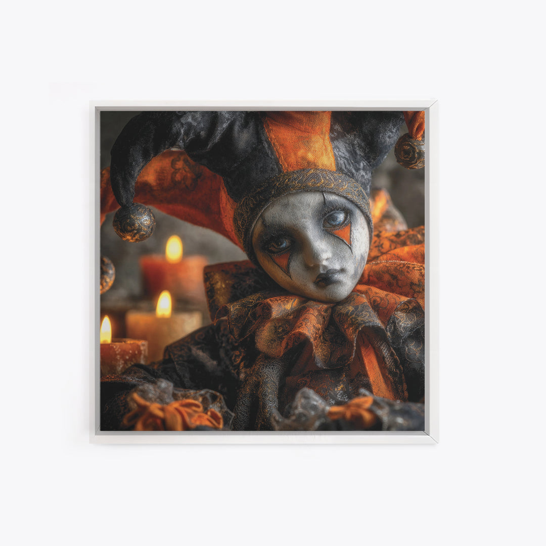 The Haunted Harlequin Doll - Icon Portrait, Gothic Home Decor, Square Wall Art, Canvas Print, Halloween Home Decor, Gothic Wall Art