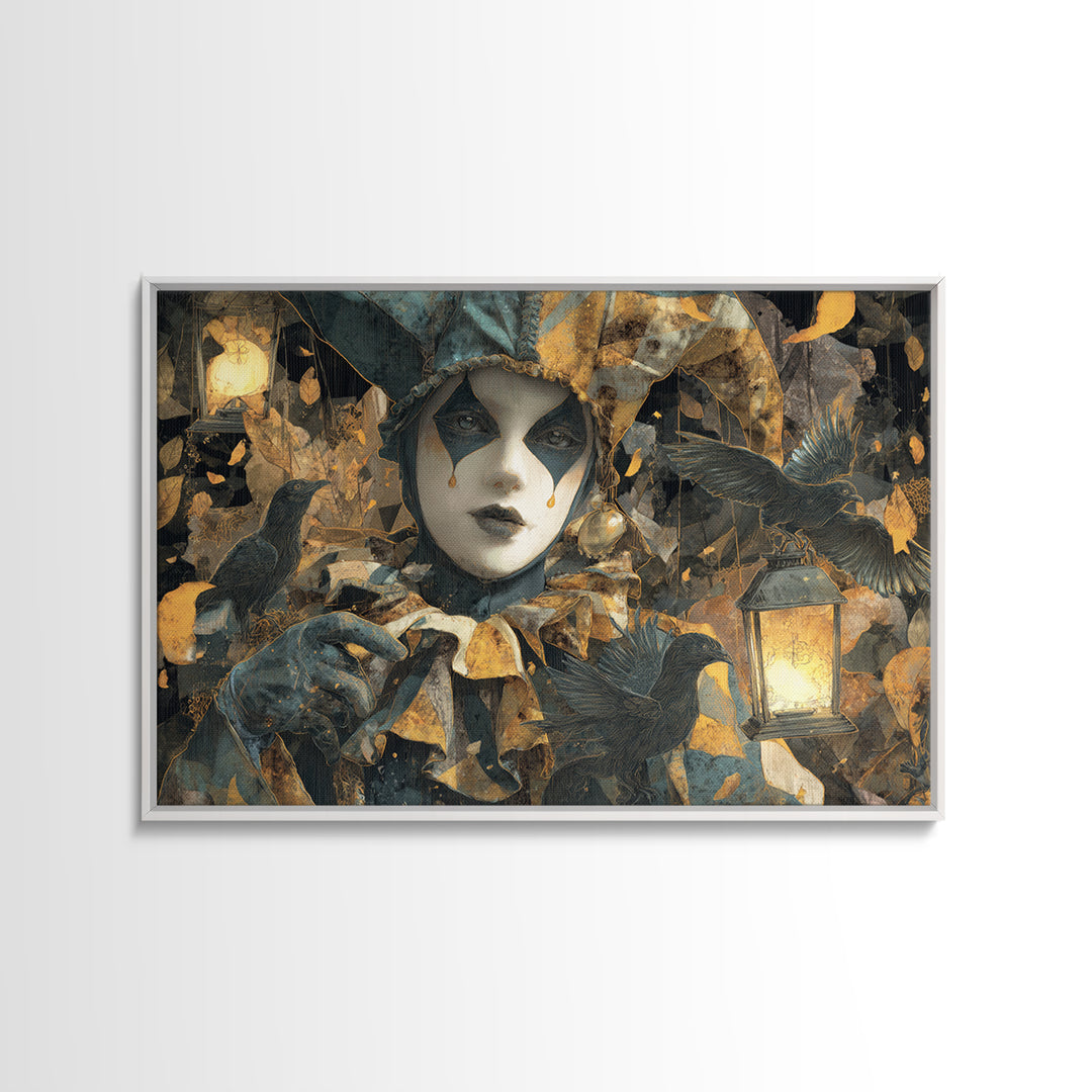 The Haunted Harlequin Doll - Procession Scene, Dark Fantasy Wall Art, Landscape Wall Art, Canvas Print, Halloween Home Decor