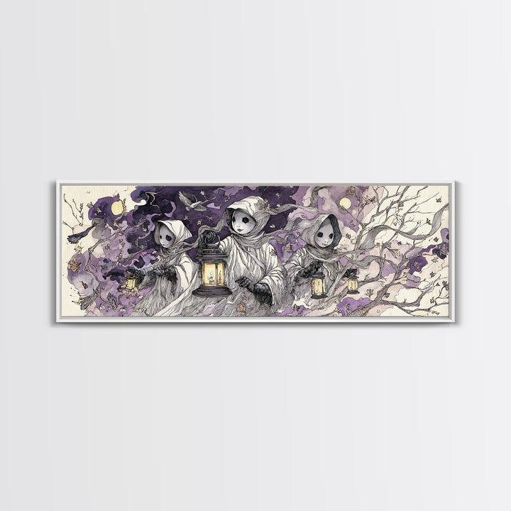 The Haunted Harlequin Doll - Procession Scene, Occult Wall Decor, Extra Wide Wall Art, Canvas Print, Halloween Home Decor, Gothic Wall Art