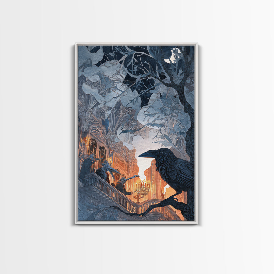 The Raven-Masked Ballroom - Icon Portrait, Macabre Halloween Art, Vertical Wall Art, Framed Canvas Print, Halloween Home Decor