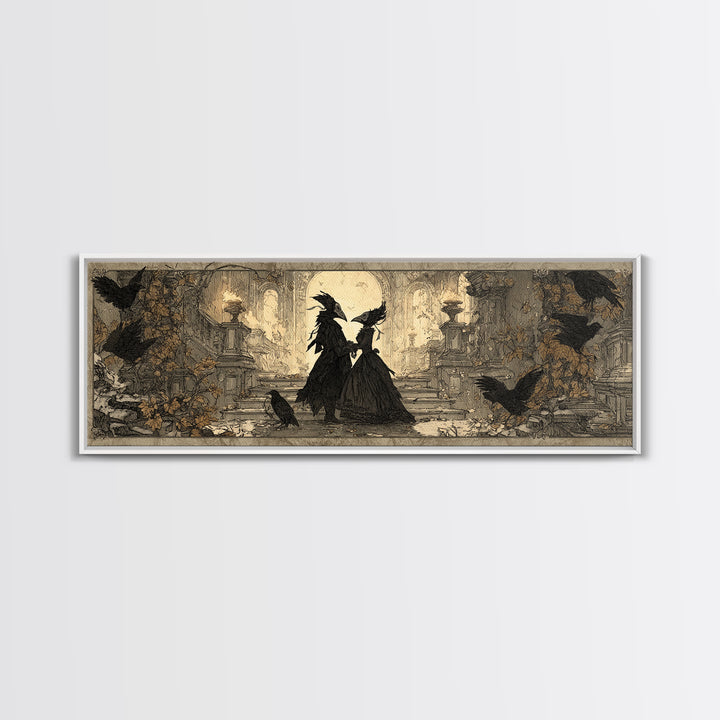 The Raven-Masked Ballroom - Icon Portrait, Gothic Home Decor, Extra Wide Wall Art, Canvas Print, Halloween Home Decor, Gothic Wall Art