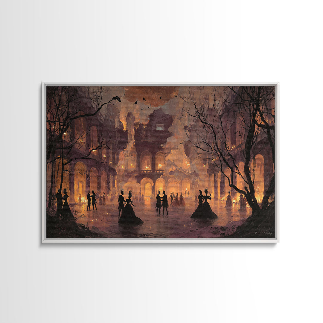 The Raven-Masked Ballroom - Environmental Panorama, Occult Wall Decor, Landscape Wall Art, Canvas Print, Halloween Home Decor