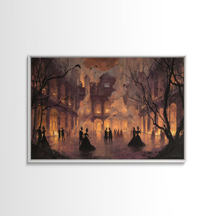 The Raven-Masked Ballroom - Environmental Panorama, Occult Wall Decor, Landscape Wall Art, Canvas Print, Halloween Home Decor