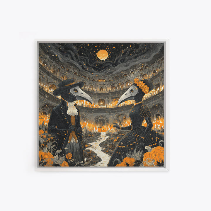 The Raven-Masked Ballroom - Environmental Panorama, Occult Wall Decor, Square Wall Art, Canvas Print, Halloween Home Decor, Gothic Wall Art
