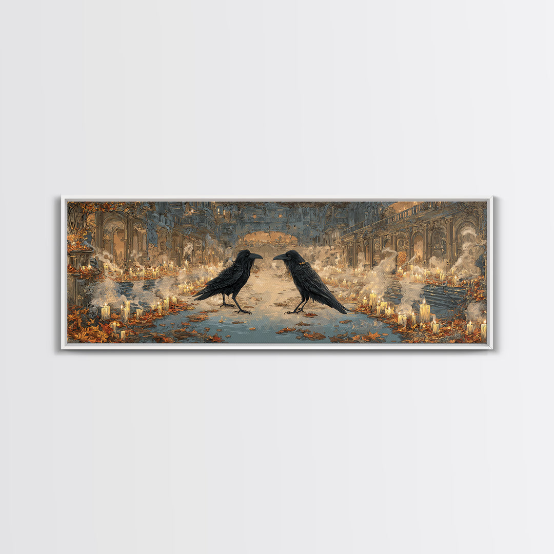 The Raven-Masked Ballroom - Environmental Panorama, Gothic Home Decor, Extra Wide Wall Art, Canvas Print, Halloween Home Decor