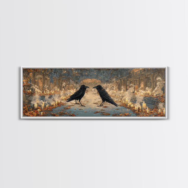 The Raven-Masked Ballroom - Environmental Panorama, Gothic Home Decor, Extra Wide Wall Art, Canvas Print, Halloween Home Decor