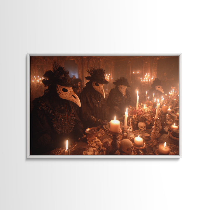 The Raven-Masked Ballroom - Occult Still Life, Macabre Halloween Art, Landscape Wall Art, Framed Canvas Print, Halloween Home Decor