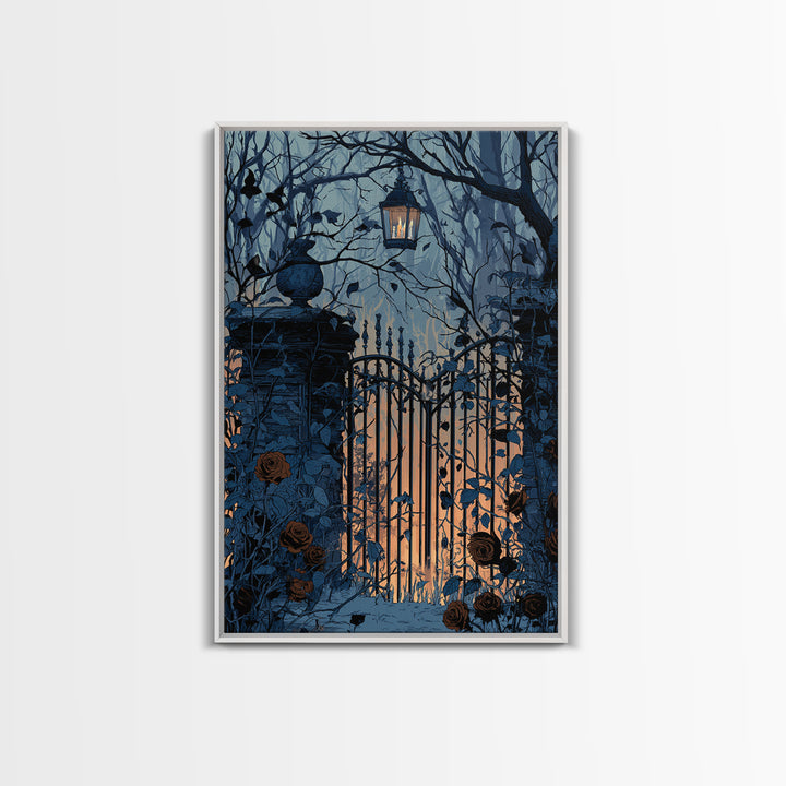 The Black Rose Cemetery Gate - Icon Portrait, Gothic Home Decor, Vertical Wall Art, Canvas Print, Halloween Home Decor, Gothic Wall Art