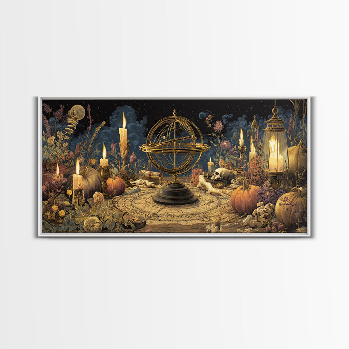 The Cursed Astrolabe - Occult Still Life, Occult Wall Decor, Wide Panoramic Art, Canvas Print, Halloween Home Decor, Gothic Wall Art
