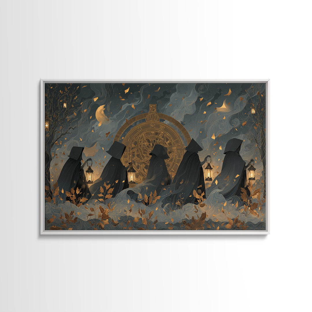 The Cursed Astrolabe - Procession Scene, Macabre Halloween Art, Landscape Wall Art, Framed Canvas Print, Halloween Home Decor