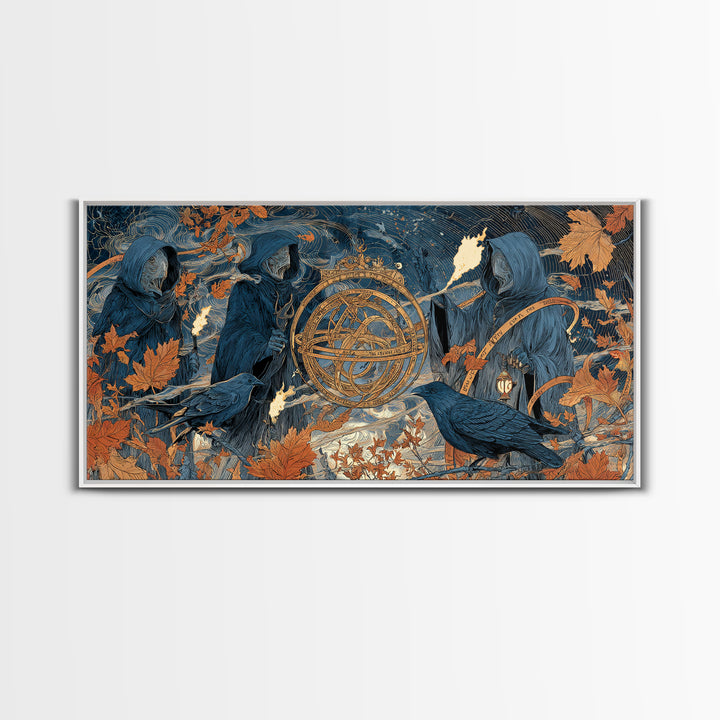 The Cursed Astrolabe - Procession Scene, Gothic Home Decor, Wide Panoramic Art, Canvas Print, Halloween Home Decor, Gothic Wall Art