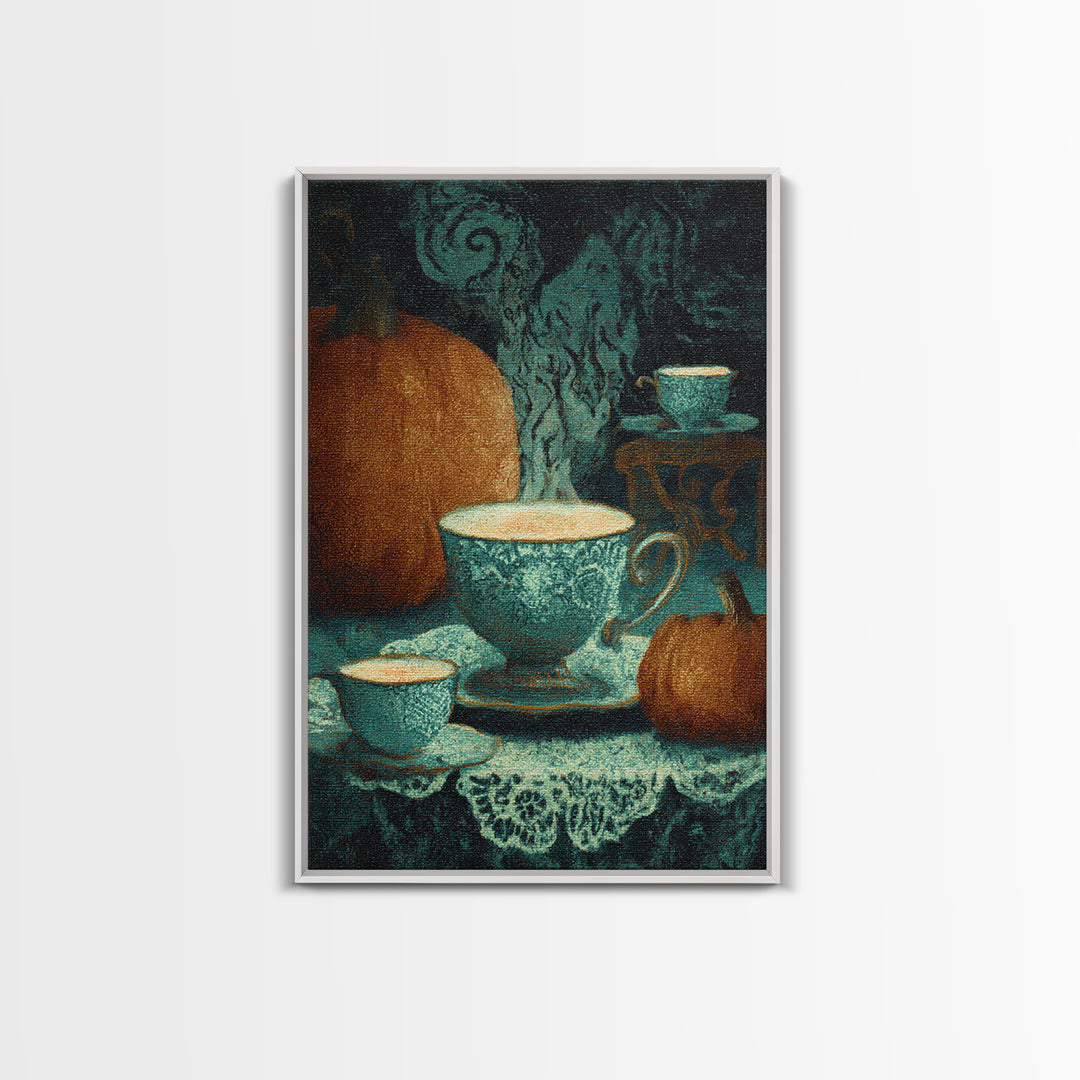 The Haunted Teacup Seance - Icon Portrait, Spooky Wall Decor, Vertical Wall Art, Framed Canvas Print, Halloween Home Decor, Gothic Wall Art
