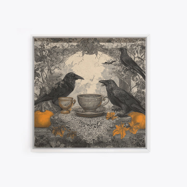 The Haunted Teacup Seance - Icon Portrait, Halloween Wall Art, Square Wall Art, Framed Canvas Print, Halloween Home Decor, Gothic Wall Art