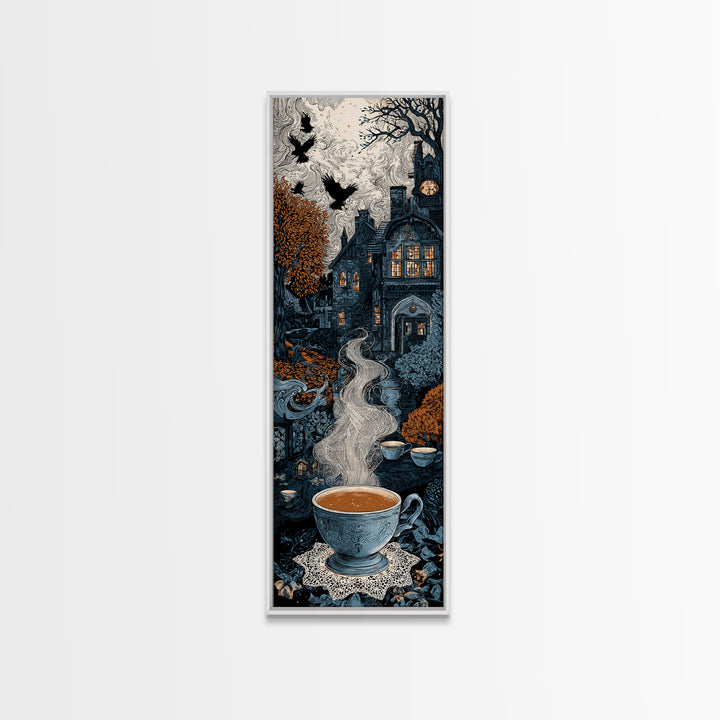 The Haunted Teacup Seance - Icon Portrait, Dark Fantasy Wall Art, Tall Narrow Wall Art, Canvas Print, Halloween Home Decor, Gothic Wall Art