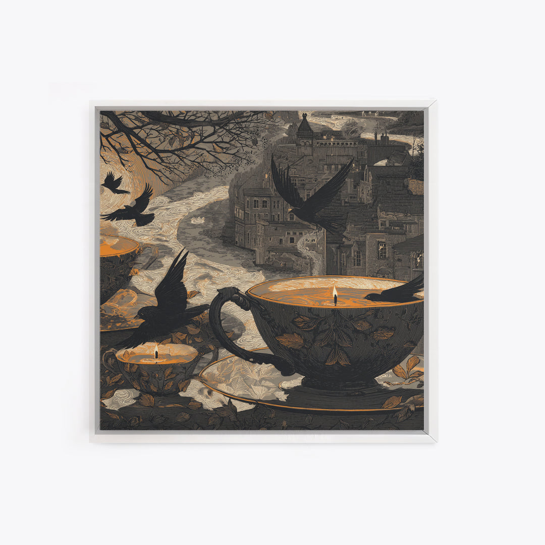 The Haunted Teacup Seance - Environmental Panorama, Dark Fantasy Wall Art, Square Wall Art, Canvas Print, Halloween Home Decor