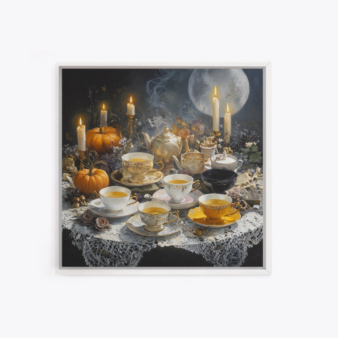 The Haunted Teacup Seance - Occult Still Life, Gothic Home Decor, Square Wall Art, Canvas Print, Halloween Home Decor, Gothic Wall Art