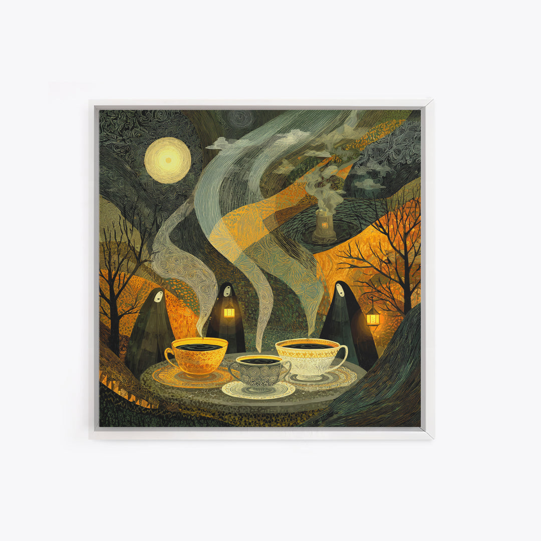 The Haunted Teacup Seance - Procession Scene, Occult Wall Decor, Square Wall Art, Canvas Print, Halloween Home Decor, Gothic Wall Art